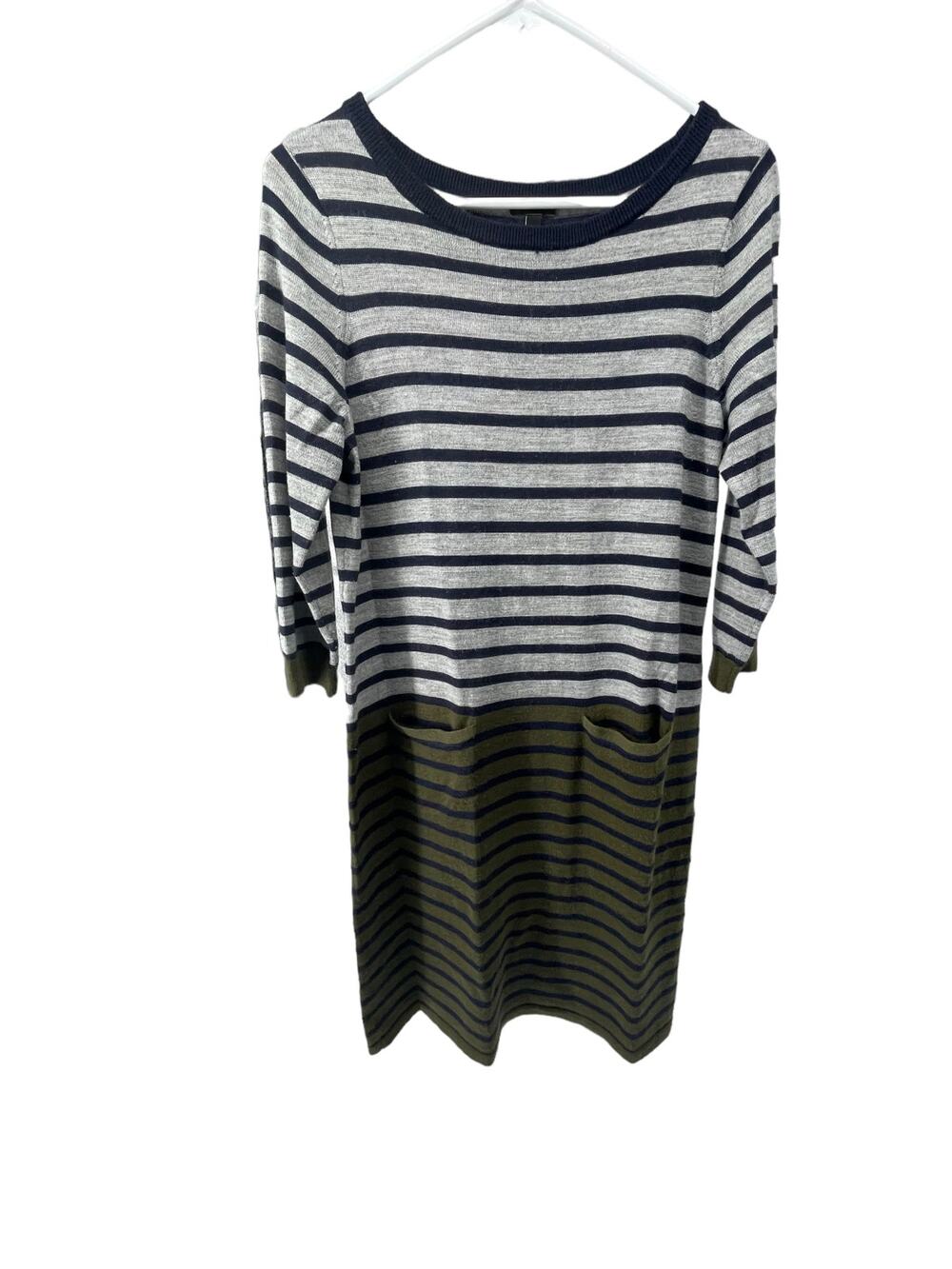 Talbots Green Gray Blue Striped Long Sleeve Knit MIni Dress Women's Size Medium